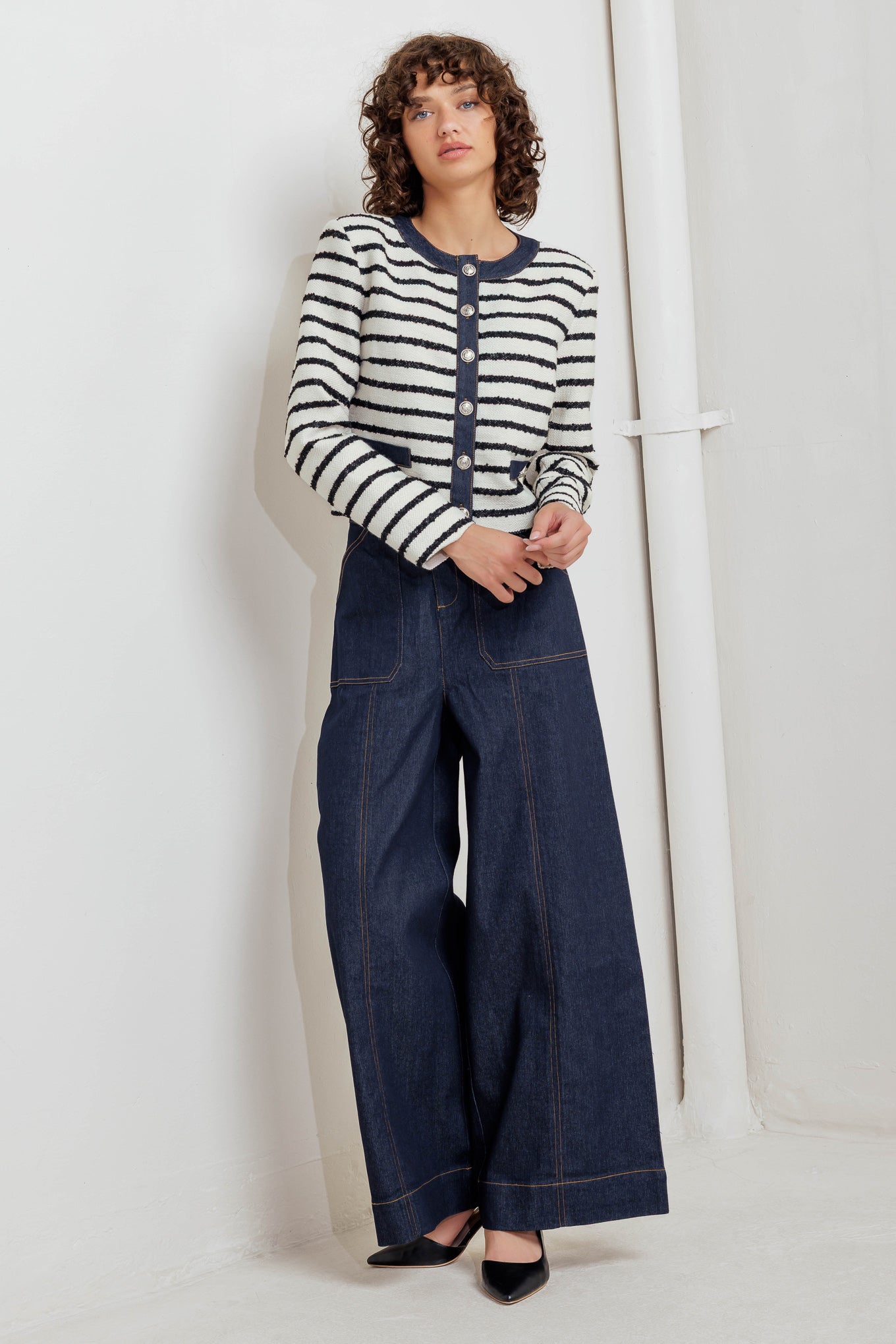 BONJOUR STRIPE WOVEN CROP JACKET Flying Tomato